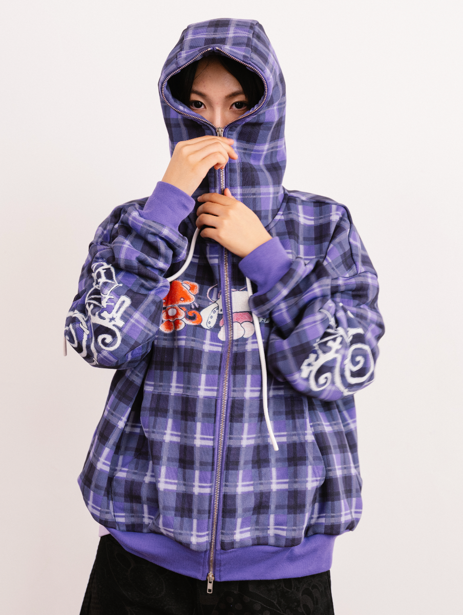 Y004825 ‘Sleep Angels’ Full Zip Plaid Hoodie