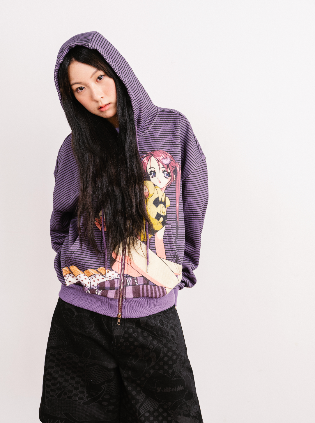 Y004225 Thin Stripe Hoodie (Purple)