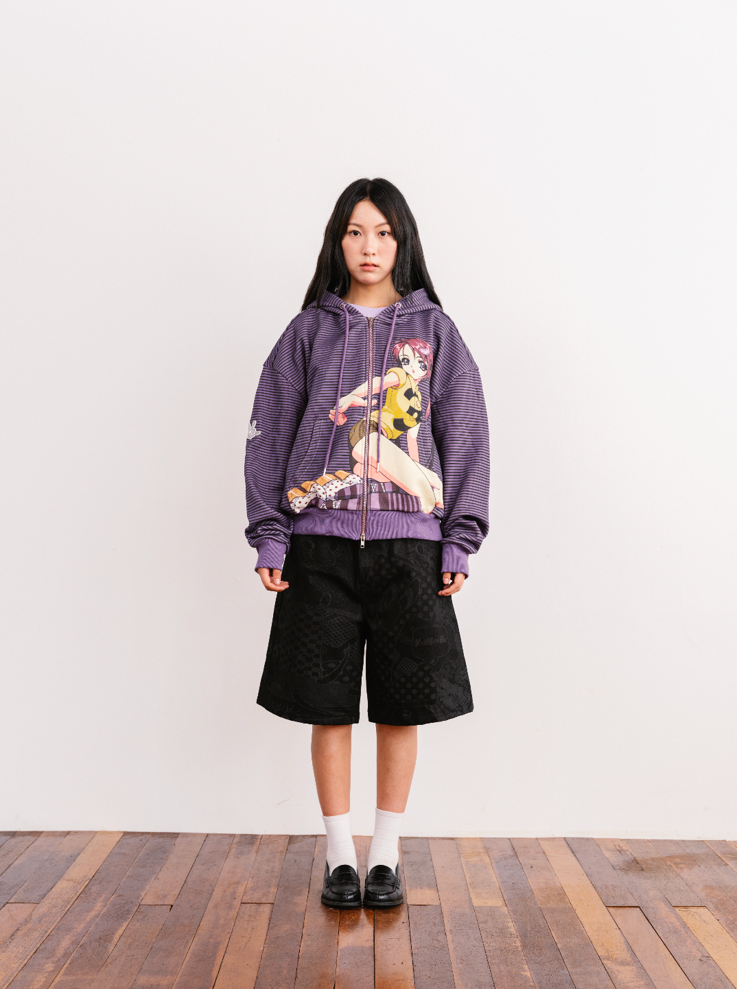 Y004225 Thin Stripe Hoodie (Purple)