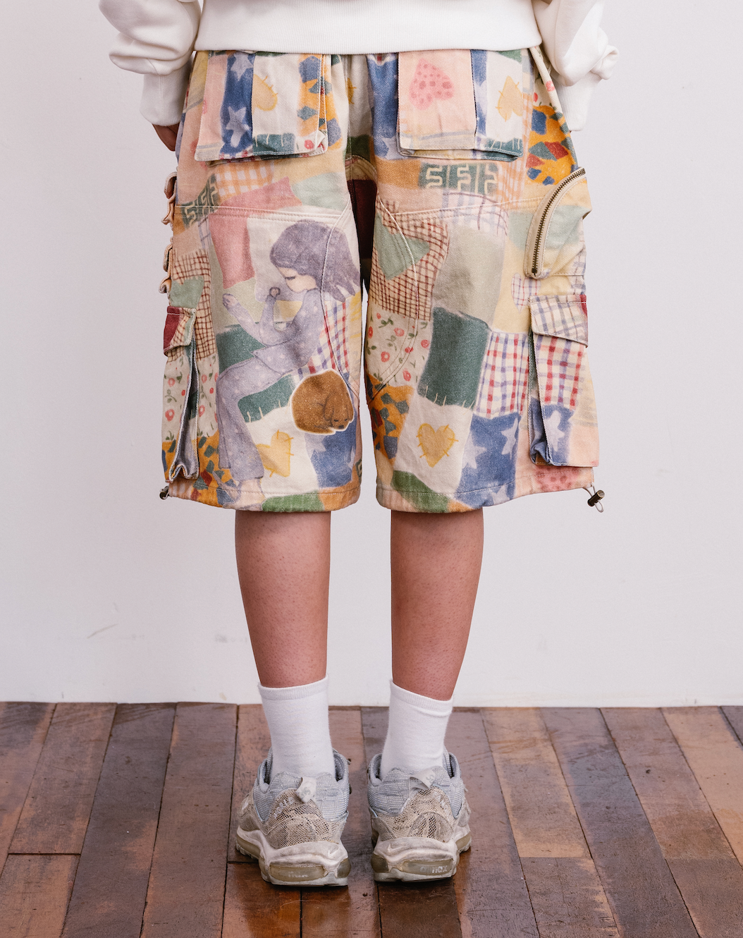 Y004525 Patchwork Print Cargo Shorts