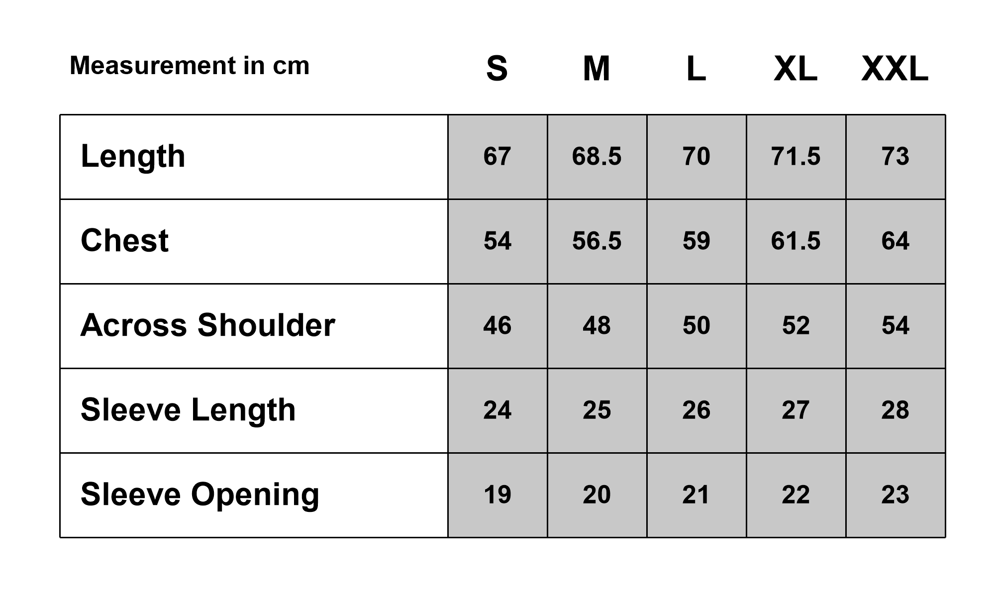 Mura Sky Rayon Shirt size chart (cm)